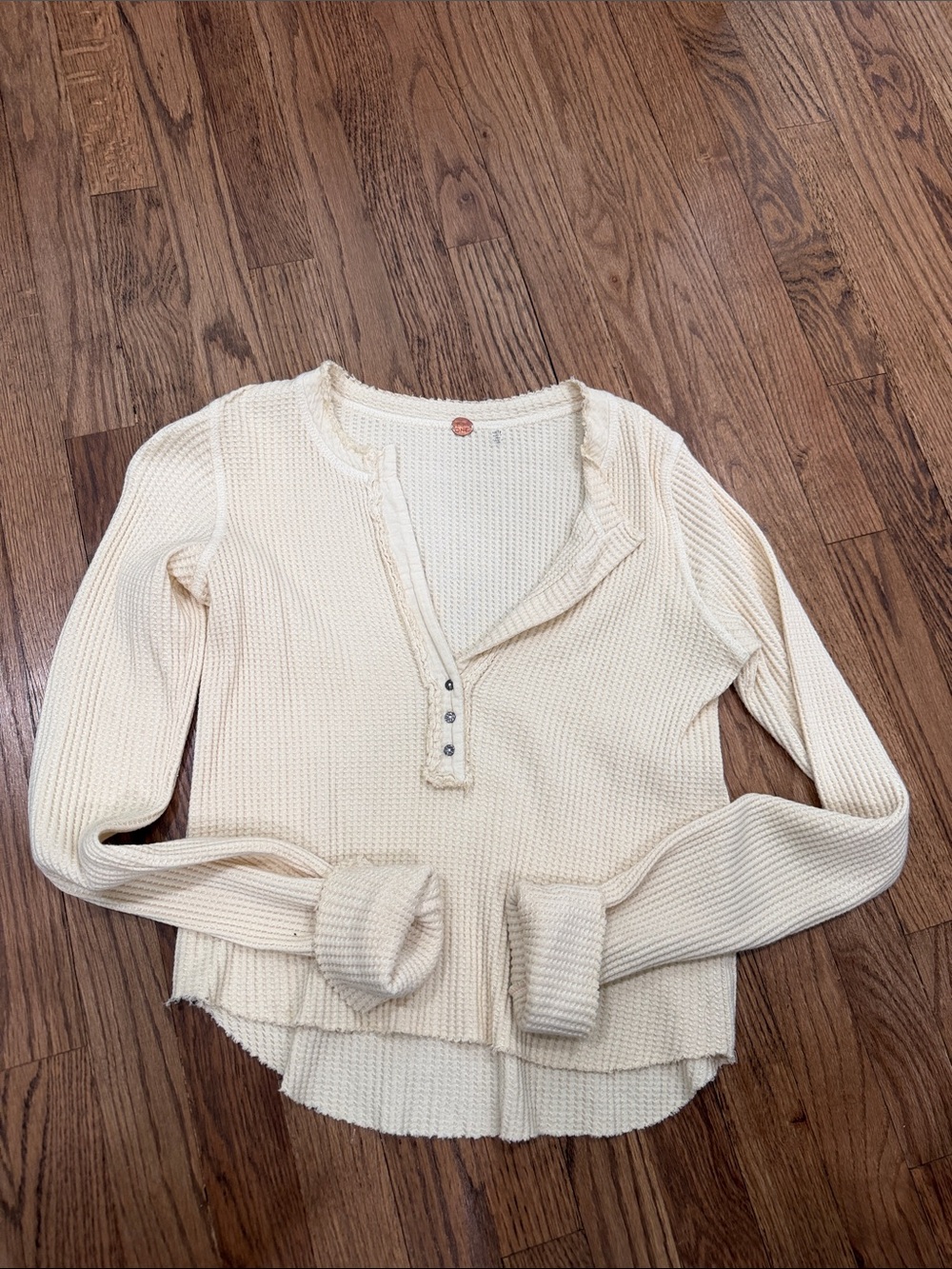 Free People Waffle Knit Henley Top - Cream XS